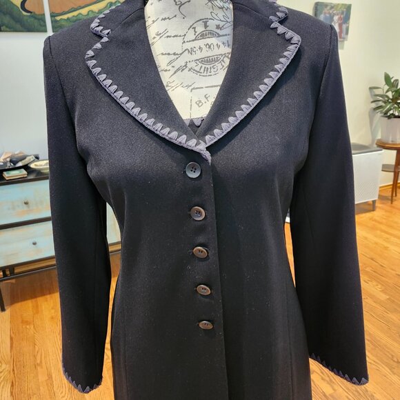 NANETTE LEPORE Duster Dress Suit Black with Gray Crochet Trim - Picture 2 of 16